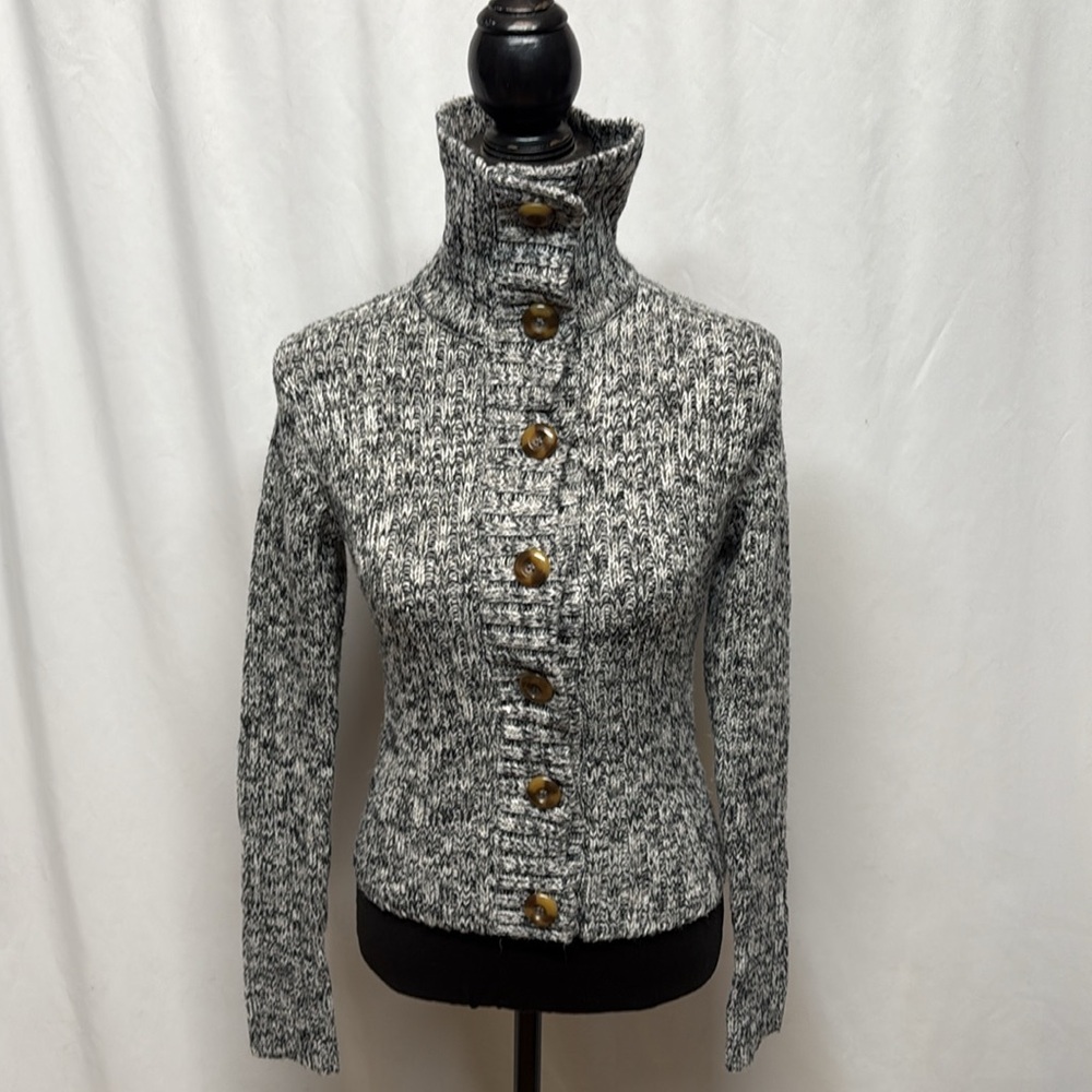 Energie M Juniors Black White Button Front Knit Cardigan Sweater Cozy - Picture 4 of 6